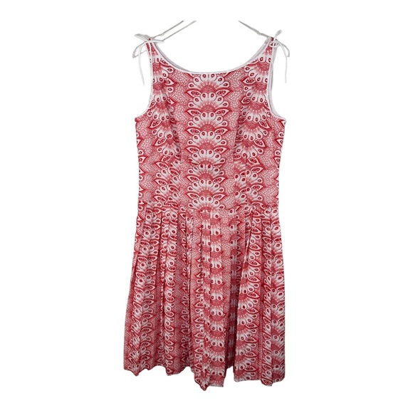 Brooks Brothers Red/White Patterned Eyelet Sleeveless Fit and Flare Dress Sz 14 - Picture 3 of 16